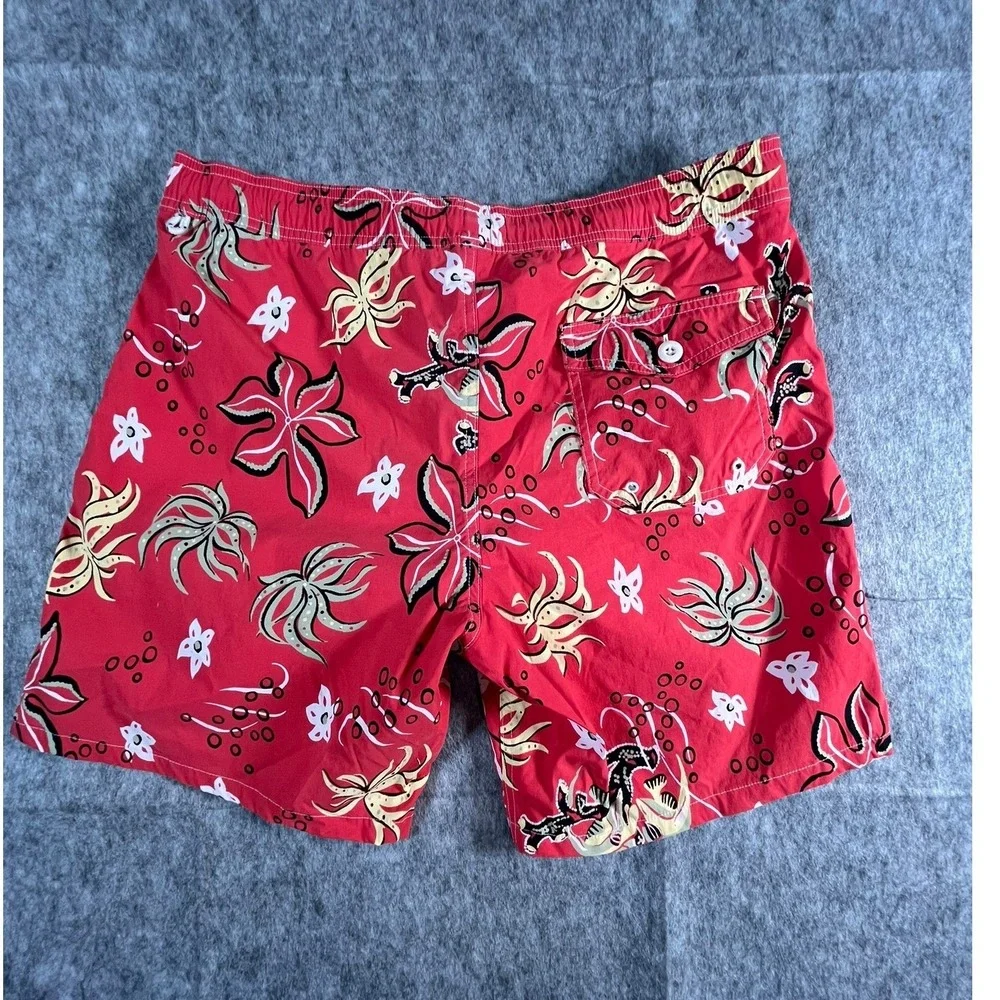J.Crew Mens Red Tropical Floral Swim Trunks Board Shorts Size L 6 Inch Inseam